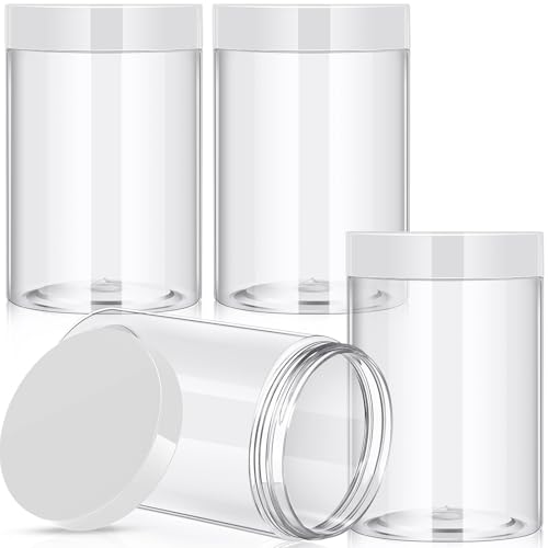 Image of Patelai 4 Pcs Plastic Jars Wide Mouth with Lids,27 Ounce,Clear