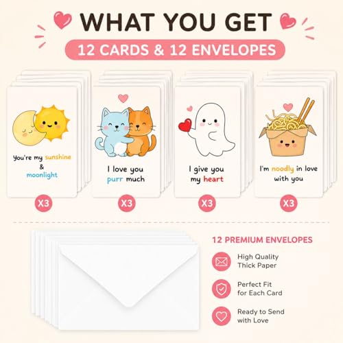 Image of Pack of 12 | Cute Illustrated Notecards with White Envelopes | 4x3 Inch | Blank Greeting Cards