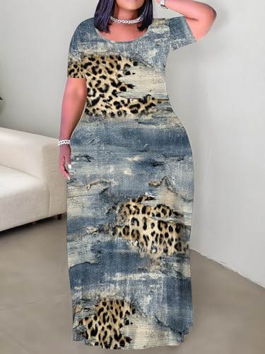 Image of PinkPatty Women's Plus Size Maxi Dresses Short Sleeve Sundress Summer T-Shirt Beach Long Dress with Pockets