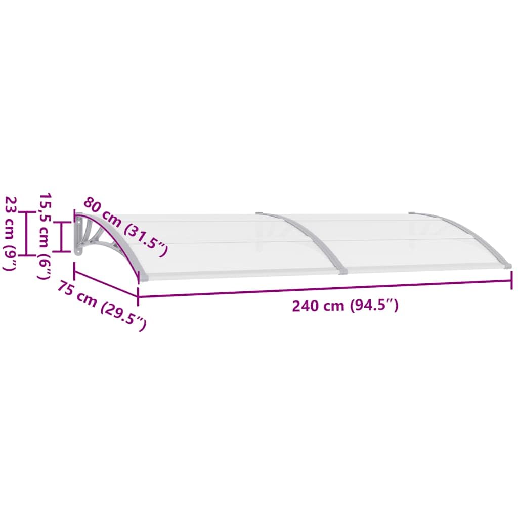 Tenda Porta Grigio Trasparente 240x75 cm PC | Policarbonato cavo, Supporti ABS, Barre Alluminio, Uso Residentiale Commerciale, Kit Montaggio Incluso