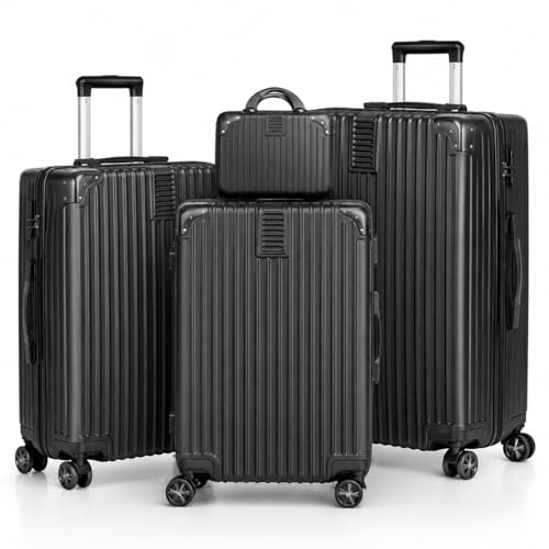 VINNYSEN Luggage Set 4-piece (14/20/24/28) Suitcases with Universal Wheels PC+ABS Durable Hardshell Luggage Clearance Price (Black 4-piece (14/20/24/28))