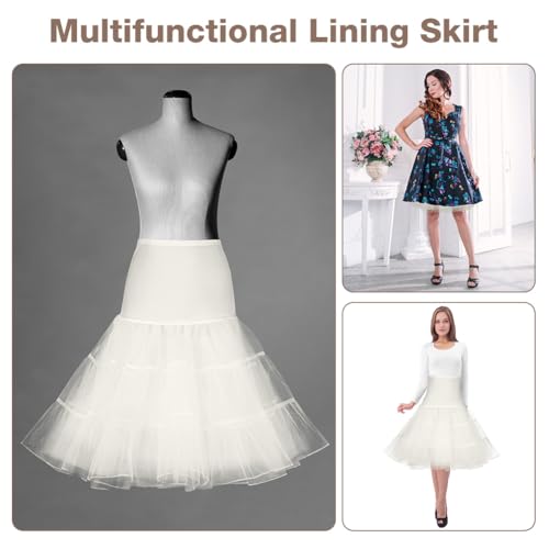 AYBUY 50s Women Retro Petticoat Underskirt,Vintage A-line Underskirt Classic Elastic Rockabilly Tutu Skirt for Ladies Half Slip Dress-up Parties Dancing, Halloween Party, Dancing,Ivory,M - Image 3