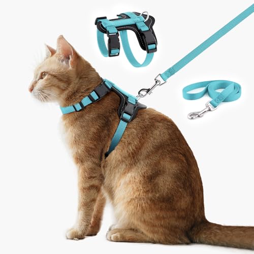Plutus Pet Adjustable Cat Harness and Leash Set, with Leather Trim