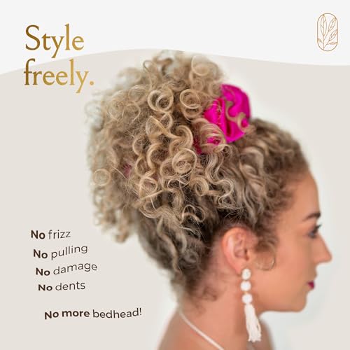 Image of Silk Scrunchies for Ponytail Holders - Oversized Mulberry Silk Scrunchies - Extra Large No Damage Hair Ties for Curly, Thick, and Thin - Hair Accessories for Women - Hot Pink Peony, XL By Curlfriend
