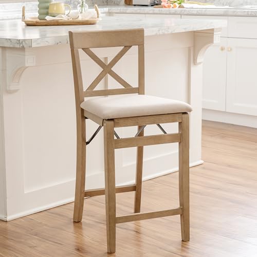 image for Linon Triena X Back Neutral Greywash Wooden Fully Assembled Folding Co