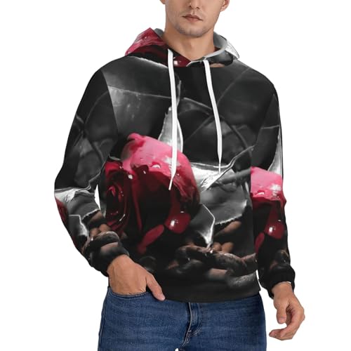 Sweat à capuche gothique noir homme imprimé roses pour affirmer son style unique
