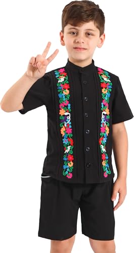 YZXDORWJ Boys Mexican Shirt Guayabera Shirts Kids Cuban Short Sleeve Tops Traditional Embroidered Casual Blouse Toddler4