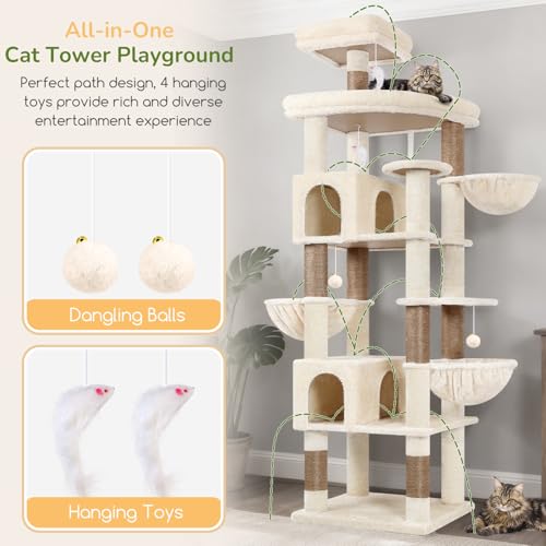 Image of Globlazer Extra Large Cat Tree Tower, 82in Tall Heavy Duty Cat Tree for Indoor Cats Large Adult Big Cat Tower with 8 Scratching Posts, 2 Cat Condos, 2 Top Perches, 3 Hanging Baskets, S82, Beige