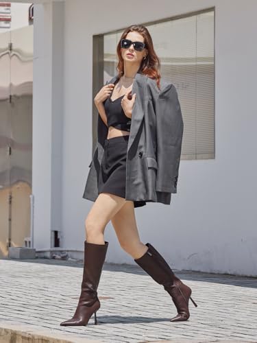 Women Knee High Boots: 4 Inch Stiletto Heel Wide Calf Boot - Tall Pointed Toe Booties - Comfortable Heeled Fall Boots for Night out, Party, Work4