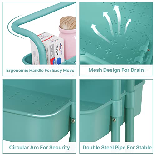 E&D Furniture 3 Tier Rolling Storage Cart With Wheels, Utility Art Craft Supply Cart Organizer On Wheels, Multipurpose Adjustable Makeup Cart Hair Salon Trolley With Handle & Hanging Cups #TOP1