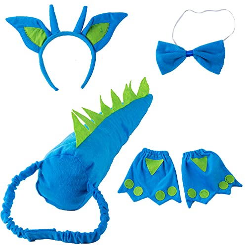 Tigerdoe Dragon Tails - Dinosaur Costume - Dino Theme Party - Dress Up - Animal Tails (Blue, Green & Yellow Tail) (4 Piece Blue Dragon Tails Costume)