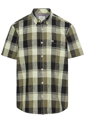camel active Men's Herren Kariertes Kurzarmhemd aus Reiner Baumwolle Khaki, Menswear-m T-Shirt, M