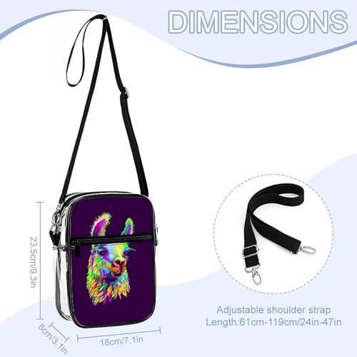 Colorful Alpaca Llama Portrait Clear Crossbody Bag Stadium Bag Adjustable Side Shoulder Bags Messenger Bag with 2 Compartments2