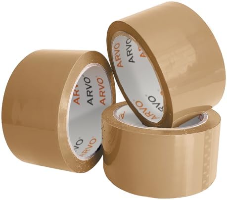 ARVO Parcel Tape General Purpose Packing Tape with Low Noise - 48mm x 60m, Brown Tape for Packing Boxes, Packaging Tape for Moving House (Pack of 3 - Brown)