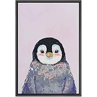 SIGNWIN Framed Canvas Wall Art Cute Nursery Baby Penguin in Lavendar Color Animals Wildlife Oil Painting Modern Art Contemporary Fun Pastel for Living Room, Bedroom, Office - 16