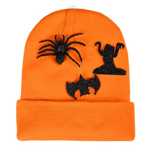 ZOORON Paquete de 1 y 2 gorros para hombres y mujeres, gorros de punto de invierno, gorro de esquí suave, unisex, 1 paquete, Halloween, naranja, 7 3/4-7 7/8