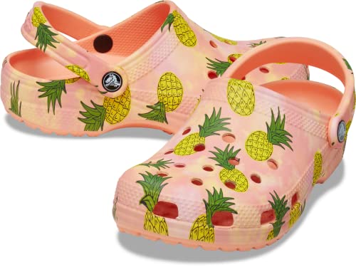 Image of Crocs Unisex-Adult Classic Seasonal Print Clogs, Papaya /Multi, 9 Men /11 Women