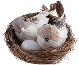 LNYMZD 1Set Simulation Vogelnest mit Vogel und Eier Dekor, Fake Schaum Feder Vögel, künstliche Vögel, für DIY Handwerk Baum Dekoration künstliche Pflanzen und Blumen, Home Decor Figuren und Statuen