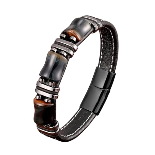 MFUPR Pulseras for Hombre Pulseras for Hombre Cuero,Pulsera de Cuero for Hombres,Elegante Pulsera de Piedra de Ojo de Tigre Azul,Pulsera de Cuero Trenzado Monocapa,Pulsera Negra Ajustable(19cm)
