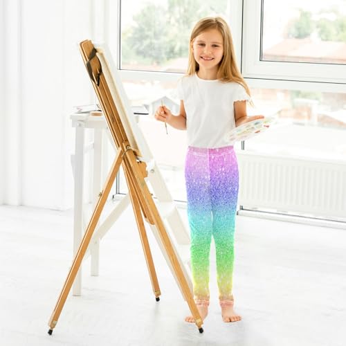 Aslsiy Shiny Rainbow Glitter Texture Girl's Leggings Sparkly Toddler Stretch Tights Pants4