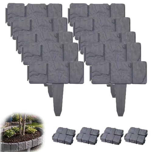 Imitation Stone Garden Fence, Plastic Retaining Edging Border, Edging for Landscaping, Garden Edging Border for Yard, Patio, Garden Path (Grey,20pcs)