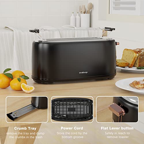 Evoloop 4 Slice Toaster, 1.5" Extra Wide Slots Stainless Steel Toaster With Warming Rack, 6 Shade Settings & Removable Crumb Tray, Bagel/Defrost/Reheat/Cancel, Long Slot Toaster For Croissants Bread #TOP5