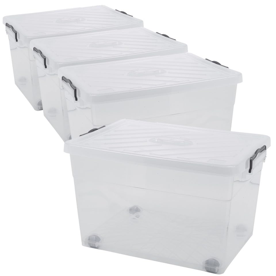 URBNLIVING Clear Plastic Storage Box with Secure Click-Lock Lid, Stackable & Durable Rectangular Crates for Home, Office, Bedroom or Garage, Transparent Design, Ideal for Clothes, Toys, Tools