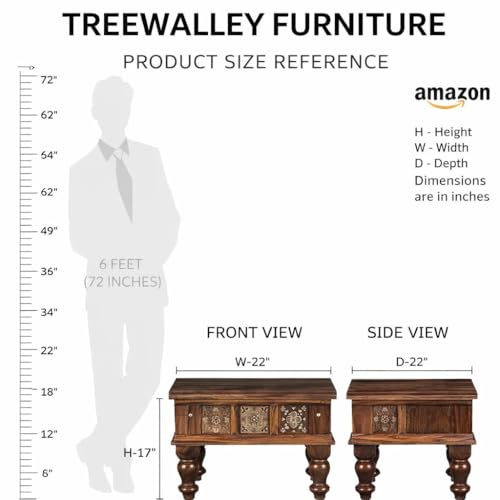 Image of Sheesham Wood Small Square Centre Coffee Table for Living Room | Centre Table for Drawing Room, Office & Home | Multicolour Tiles Design| Honey Finish