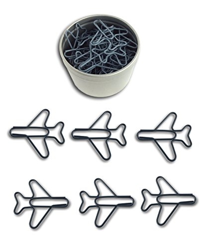 Butler in the Home Airplane Shaped Paper Clips 35 Count in Silver Tin and Silver Gift Box Great for Paper Clip Collectors or Plane and Pilot Lovers (Cool Gray)