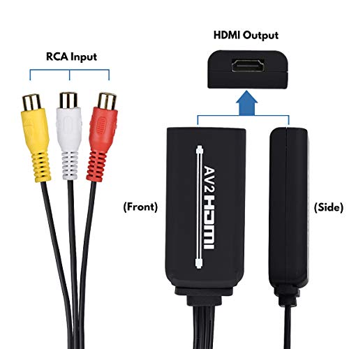 RCA to HDMI Converter, Composite to HDMI Adapter Support PAL/NTSC Compatible with WII, WII U, PS one, PS2, PS3, STB, Xbox, VHS, VCR, Blue-Ray DVD Players (Female to Female)