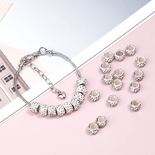 200 Pcs European Large Hole Beads Rhinestone White European Beads Crystal Large Hole Craft Beads For Diy Charms Bracelet Jewelry Making #TOP2
