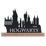 Harry Potter Hogwarts Silhouette Tabletop Decor - Metal Hogwarts Sign on Natural Wood Base for Home Decorating