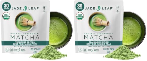 Image of Jade Leaf Matcha Organic Ceremonial Grade Teahouse Edition Matcha Powder - 100% Pure Japanese Premium First Harvest Green Tea for Ceremonies, Usucha, Lattes 30g / 1.06 Oz Pouch (Pack of 2)
