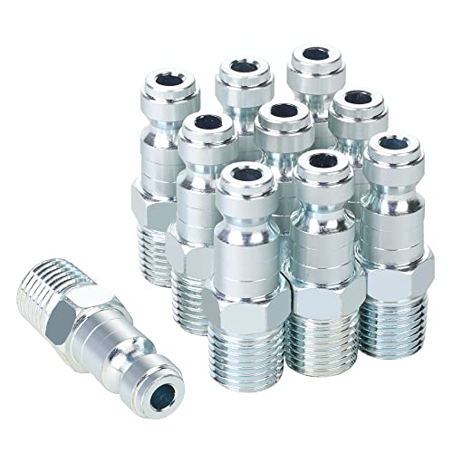 JOROY 1/4 Air Hose Fittings, Automotive T-Type Plug, 1/4 Inch Male NPT Threads Size, Steel Material, 300 PSI Max Working Pressure, 10 Pieces Air Compressor Accessories Set