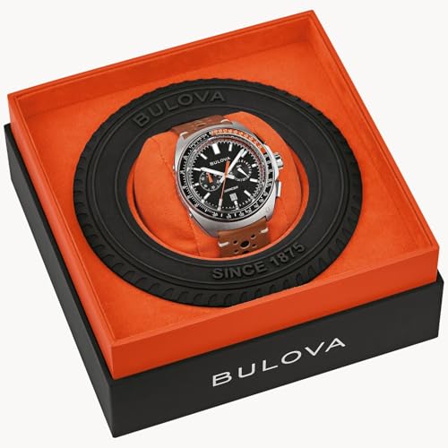 Bulova Męski zegarek kwarcowy z chronografem ze skórzanym paskiem 98B427, Brązowy, Nowoczesny