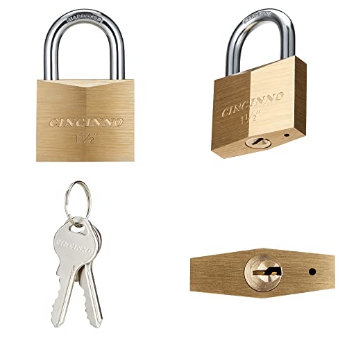 CINCINNO Solid Brass Padlock with Key, Key Lock with 1-9/16" Wide Body, 2 Pack Keyed Alike Locker Lock with Key - Thumbnail 2