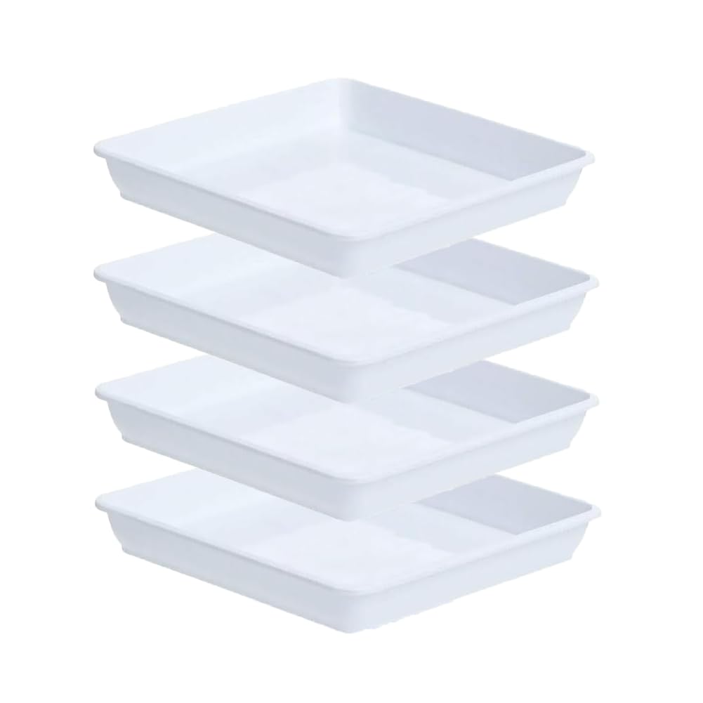 Square Plant Saucers, 4 Pcs Plastic Thicker Plant Pot Water Trays for Indoor Outdoor Garden Plants Flowers (White, 4pcs 30cm)
