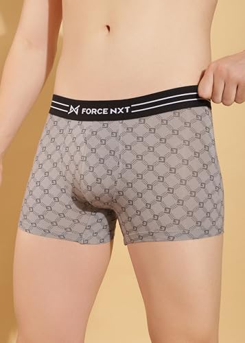 Image of Force NXT Men's Micro Modal Elastane Stretch Fabric Printed Trunk | Ultra Soft and Durable Waistband for Daily Uses | Label Free Outer Elastic Underwear for Men