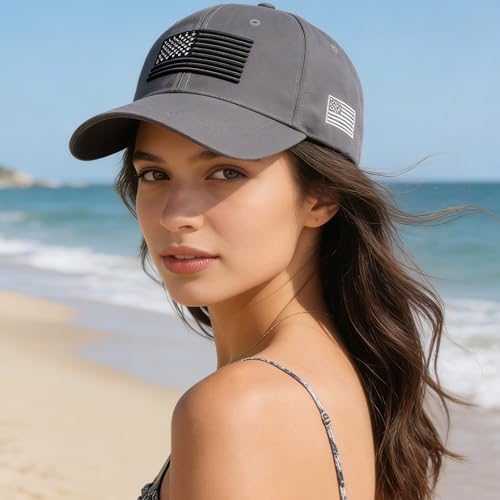 Image of IZUS Women USA-Flag Baseball-Cap American Patriotic Baseball Hats Men's Distressed-Cotton Dad-Hat for Adult Teens