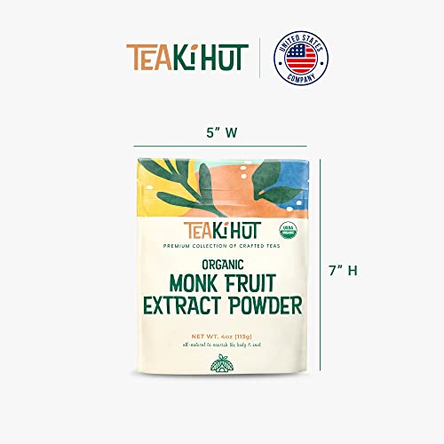 Teaki Hut Organic Monk Fruit Sweetener, 4Oz (113G) 365 Servings, No Fillers Pure Usda Organic Monk Fruit Extract With No Aftertaste, Zero Calorie & Zero Carbs, Keto & Paleo Friendly #TOP6
