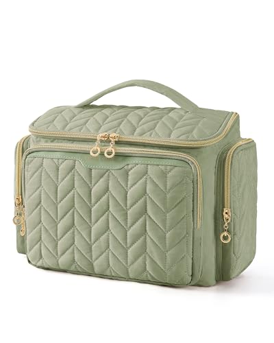 BAGSMART Travel Toiletry Bag, Large Wide-open Travel Bag for Toiletries, Makeup Cosmetic Travel Bag with Handle-Green