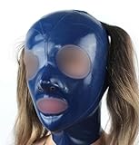 SM Club Bondage Blau Mit Haarlöchern Halloween Latex Maske Rollenspiele Für Männer Und Frauen Geeignet Sexspielzeug Mit Reißverschluss Auf Der Rückseite Fetisch Party BDSM Erotik Kopfschmuck ,M,Blue