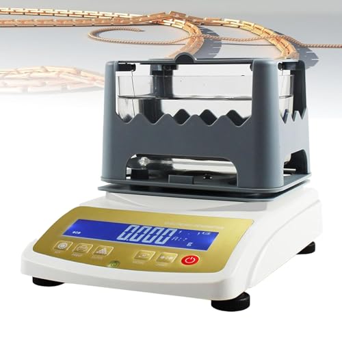 Test di purezza dell'oro ad alta precisione: questo tester digitale per l'oro utilizza la misurazione avanzata della densità per determinare con precisione la purezza di oro, argento, platino e palladio. Dispone di un chiaro display digitale che mostra istantaneamente peso, densità, percentuale di purezza e numero K
