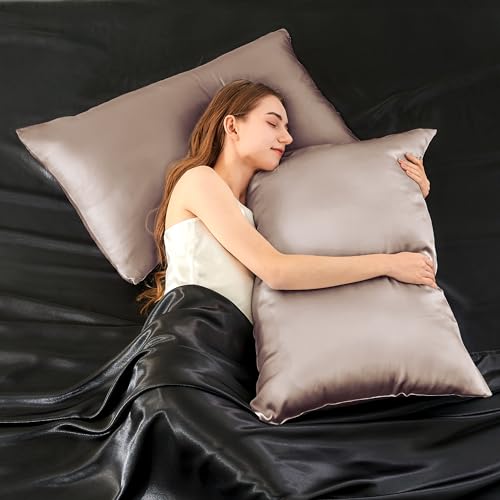 Image of INFIIXSO Silk Pillow Cases 2 Pack Standard Size, Ultra Smooth & Soft Mulberry Silk Pillow Case for Hair and Skin, Breathable Cooling Silk Pillowcase with Hidden Zipper (Caramel, 20x26 Inches)