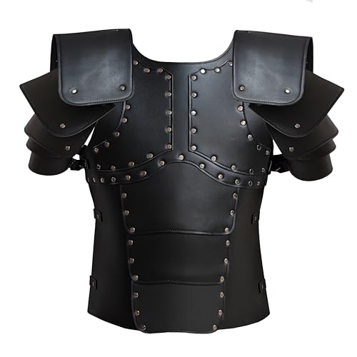 Deluxe Mittelalterliche Brustpanzerung Wikingerkrieger Verstellbare Lederpanzerung Brustplatte Kostüm für LARP Party Halloween Cosplay, Armor Schwarz, Einheitsgröße