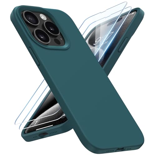 Coque silicone liquide pour iPhone 15 Pro vert noirâtre mince antichoc 6.1 pouces