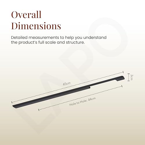 Image of LAPO 18 Inch Pull Handle for Modern Interior | Aluminium Build | Black Finish | Hole to Hole Size 44 cm | Ergonomic Holding Design | Used for Drawer, Cupboard and Kitchen | 3 Year Warranty | Pack of 4