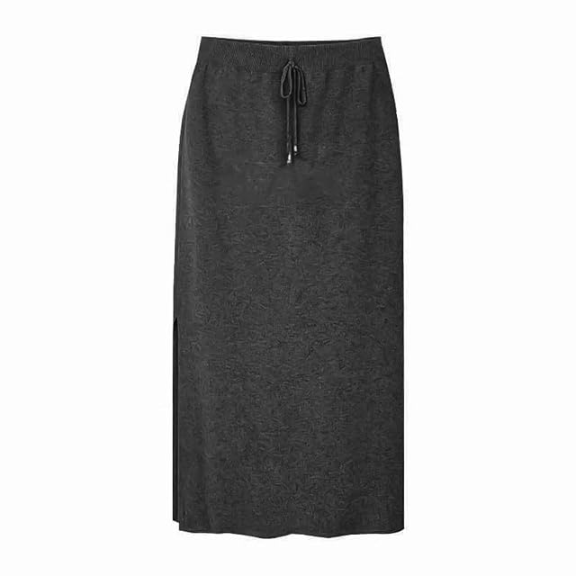 Knit Sweater Pencil Skirt with Side Split for Women - High-Waist Elastic Drawstring Midi Skirt for Fall Winter