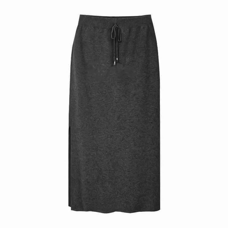 Knit Sweater Pencil Skirt with Side Split for Women - High-Waist Elastic Drawstring Midi Skirt for Fall Winter