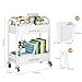 2 Tier Rolling Cart Metal with Wheels, White Under Desk Storage Roller Caddy on Wheels, Two Tiered Short Shelf Trolley, Small Utility Organizer Carts for Dorm, Bathroom, Craft, Art, Baby, Pantry,Snack